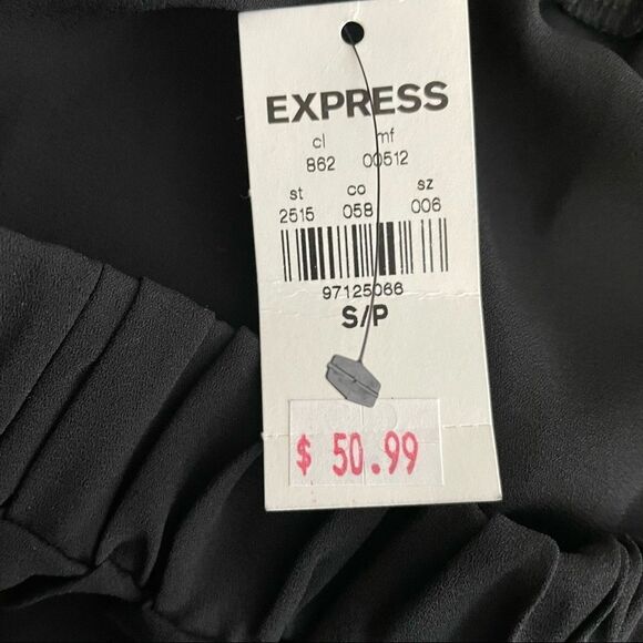 NWT Express Off Shoulder Black Blouse Eyelet Lace Sleeves Semi Sheer Size Small - Picture 5 of 13